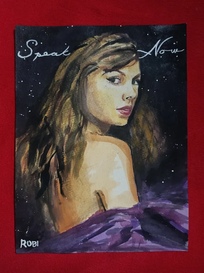 Watercolor portrait inspired by Taylor Swift Speak Now era, by TOPEH — hand-painted gift for Leana